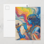 Goddelijke Heer Krishna speelt fluit surrealistisc Briefkaart (Voorkant / Achterkant)
