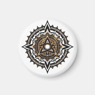 Goddelijke Heilige Mandala - Zwart & Goud Trishul Magneet