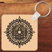 Goddelijke Heilige Mandala - Zwart & Goud Trishul Sleutelhanger (Achterkant)