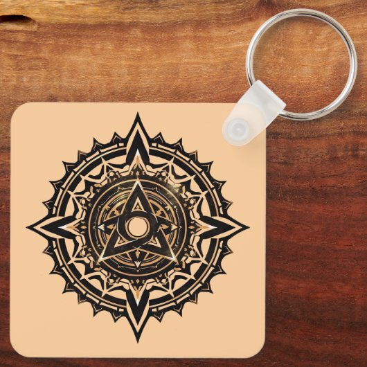 Goddelijke Heilige Mandala - Zwart & Goud Trishul Sleutelhanger (Achterkant)