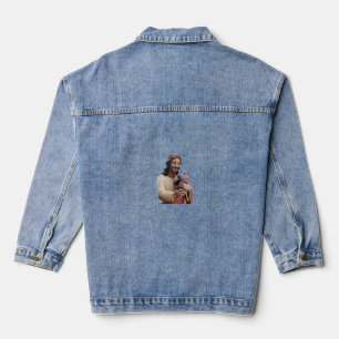 Goddelijke Jezus en Moo Deng in artistieke harmoni Denim Jacket
