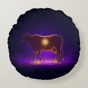 Goddelijke Koe Silhouet Govardhan Puja Spirituee Rond Kussen