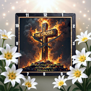 Goddelijke Kracht Het Kruis Filippenzen 4:13 Vers Vierkante Klok