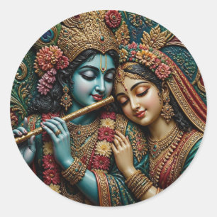 Goddelijke Krishna en Radha traditionele kunst Ronde Sticker