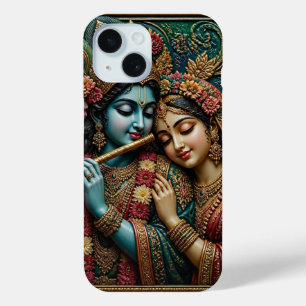 Goddelijke Krishna en Radha traditionele muurschil iPhone 15 Case