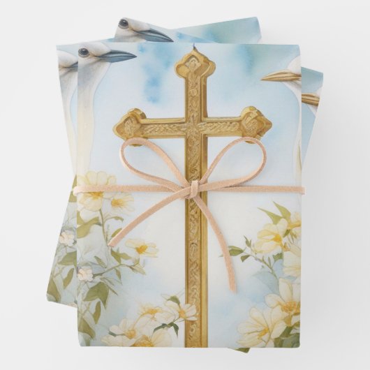 Goddelijke Kruisen en Duiven Gift Wrap Inpakpapier Vel (In situ)