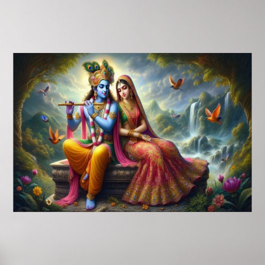 Goddelijke Liefde Kunst: Krishna Radha, Spirituele Poster (Voorkant)