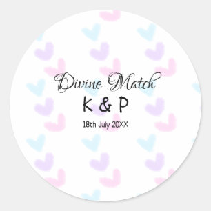 Goddelijke match voeg koppel naam letter hart patr ronde sticker
