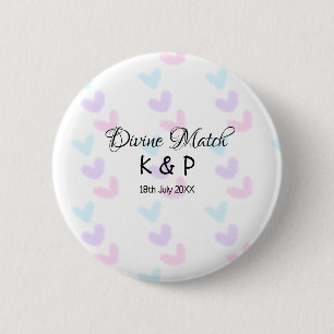 Goddelijke match voeg koppelnaam letter hartpatroo ronde button 5,7 cm