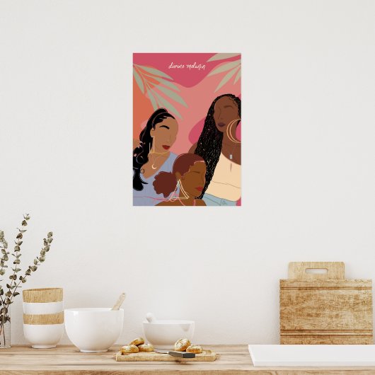 Goddelijke Melanine Hand-Drawn Zwarte Vrouwen Illu Poster (Keuken)