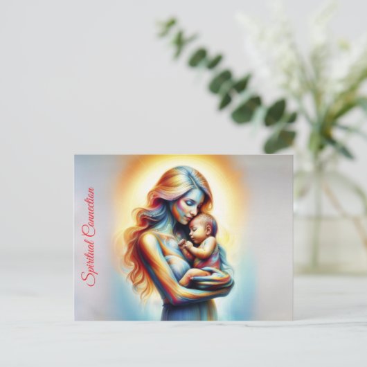 Goddelijke moeder en kind stralende gloeiende scèn briefkaart (Staand voorkant)