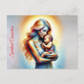 Goddelijke moeder en kind stralende gloeiende scèn briefkaart (Voorkant)