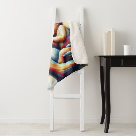 Goddelijke moeder en kind stralende gloeiende scèn sherpa deken (In situ)