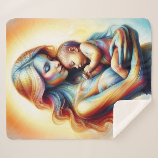 Goddelijke moeder en kind stralende gloeiende scèn sherpa deken (Voorkant (horizontaal))