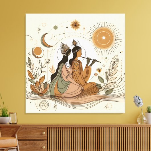 Goddelijke & Mooie Radha Krishna Canvas Muurkunst (Insitu (Woonkamer))