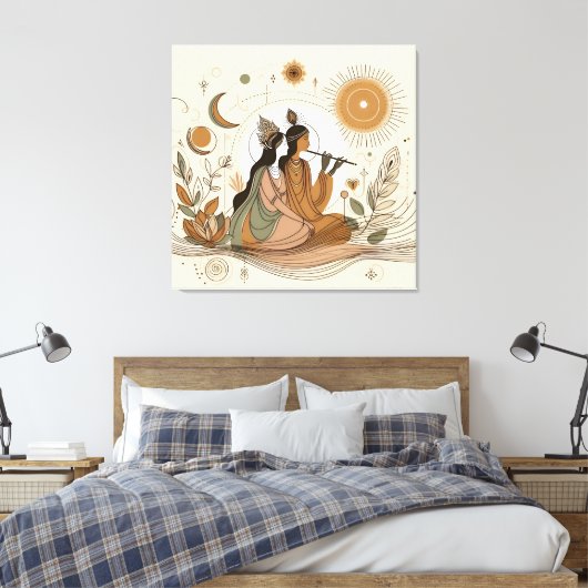 Goddelijke & Mooie Radha Krishna Canvas Muurkunst (Insitu (Slaapkamer))