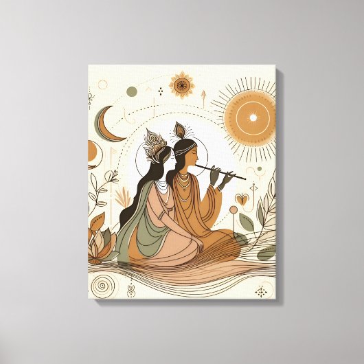 Goddelijke & Mooie Radha Krishna Canvas Muurkunst Afdruk (Voorkant)