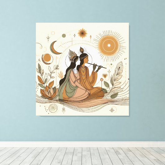 Goddelijke & Mooie Radha Krishna Canvas Muurkunst Afdruk (Insitu (Houten vloer))