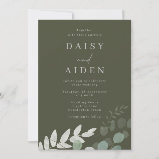 Goddelijke Olijf Groen Blad Elegantie Bruiloft Kaart (Voorkant)