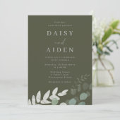 Goddelijke Olijf Groen Blad Elegantie Bruiloft Kaart (Staand voorkant)