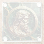 Goddelijke Ontmoeting Jezus Gezicht in  Goud Lijst Glazen Onderzetter (Achterkant)