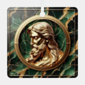 Goddelijke Ontmoeting Jezus Gezicht in  Goud Lijst Metalen Ornament (Voorkant)