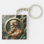 Goddelijke Ontmoeting Jezus Gezicht in  Goud Lijst Sleutelhanger (Achterkant)