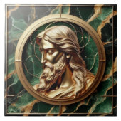Goddelijke Ontmoeting Jezus Gezicht in  Goud Lijst Tegeltje (Voorkant)