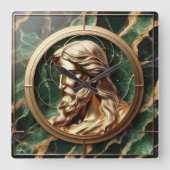 Goddelijke Ontmoeting Jezus Gezicht in  Goud Lijst Vierkante Klok (Voorkant)