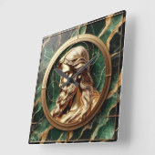 Goddelijke Ontmoeting Jezus Gezicht in  Goud Lijst Vierkante Klok (Hoek)