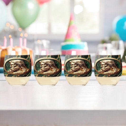 Goddelijke Ontmoeting Jezus Gezicht in  Goud Lijst Wijnglas Zonder Voet (Insitu (Verjaardag))