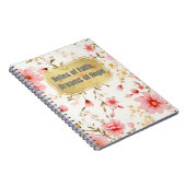Goddelijke quote op roze bloemmotief notitieboek (Rechterzijde)