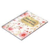 Goddelijke quote op roze bloemmotief notitieboek (Linkerzijde)