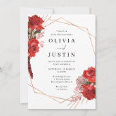 Goddelijke rode rozen geometrische bruiloft kaart (Voorkant)