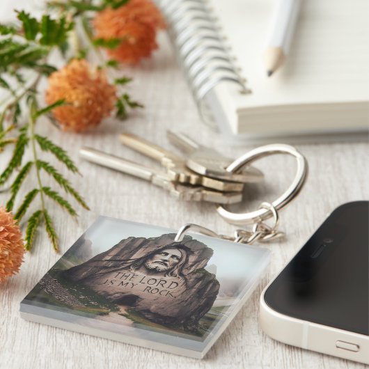 Goddelijke rots: Jezus gegraveerd De Heer is mijn  Sleutelhanger (Voorkant Rechts)