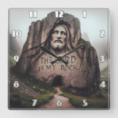 Goddelijke rots: Jezus gegraveerd De Heer is mijn  Vierkante Klok (Voorkant)