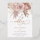 Goddelijke Roze Gouden Bloemen Elegant Script Brui Folie Uitnodiging (Voorkant)