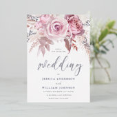 Goddelijke Roze & Zilver Moderne Bloemen Bruiloft Folie Uitnodiging (Staand Voorkant)