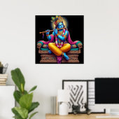 Goddelijke sere Krishna fluitkunst Poster (Thuiskantoor)