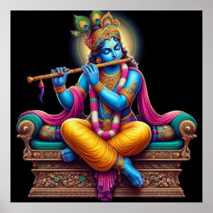 Goddelijke sere Krishna fluitkunst Poster