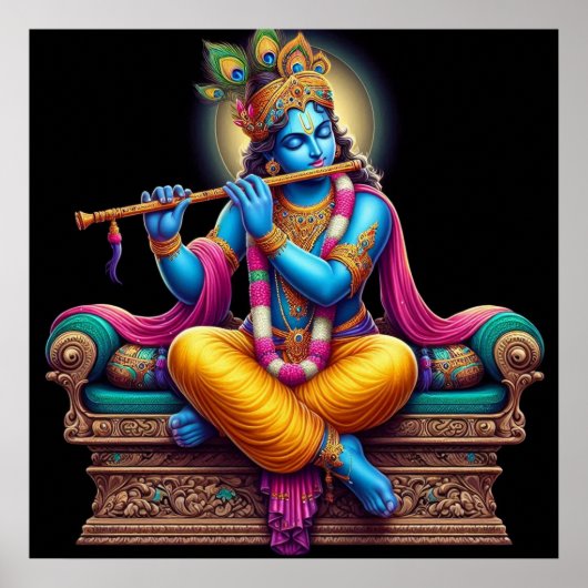 Goddelijke sere Krishna fluitkunst Poster (Voorkant)