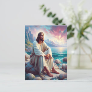 Goddelijke sereniteit Jezus aan de kust van de oce Briefkaart