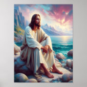 Goddelijke sereniteit Jezus aan de kust van de oce Poster (Voorkant)