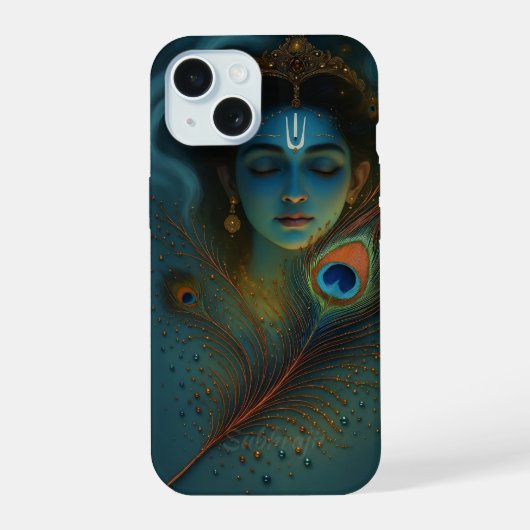 Goddelijke sereniteit – Krishna geïnspireerde arti iPhone 15 Case (Achterkant)