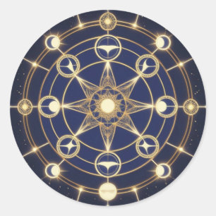 Goddelijke Straling – Gouden Mandala van Ontwaakin Ronde Sticker