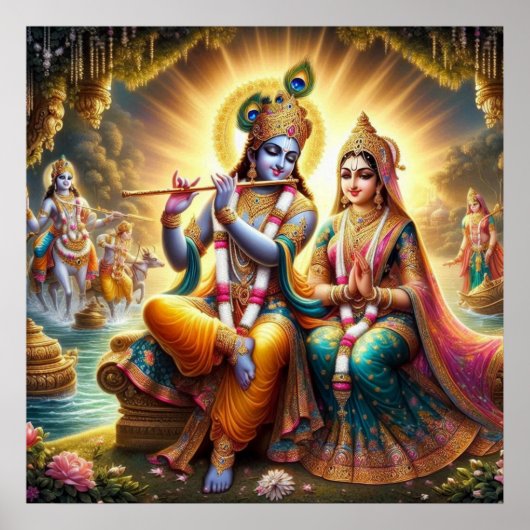 Goddelijke Trillende Traditionele Radha Krishna Ku Poster (Voorkant)