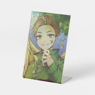 Goddelijke verdediger reclamebord met voetstuk