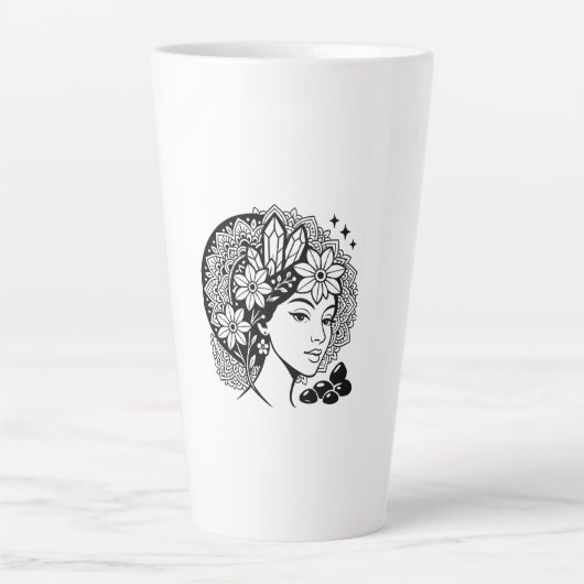 Goddelijke Vrouwelijke Mandala Art Floral Crystal Latte Mok (Voorkant)