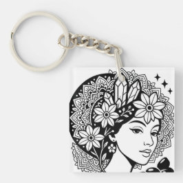Goddelijke Vrouwelijke Mandala Art Floral Crystal Sleutelhanger