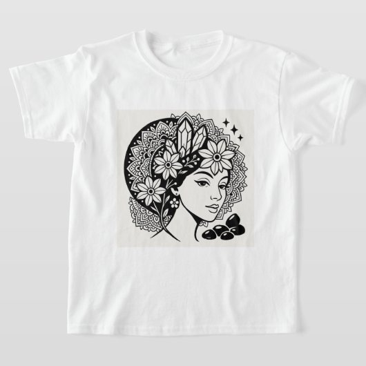 Goddelijke Vrouwelijke Mandala Art Floral Crystal  T-shirt (Laagn)